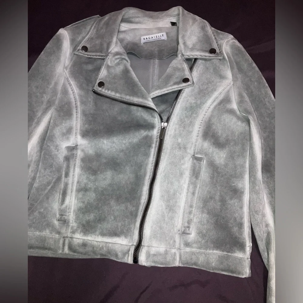 Gray Burned Leather Moto Jacket